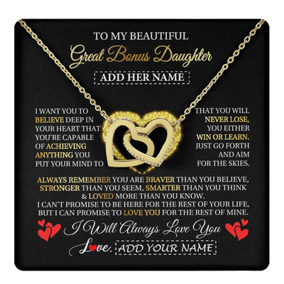 Interlocking Hearts Necklace 18K Yellow Gold Finish | 1 | Personalized Beautiful Gift For Bonus Daughter From Step Mom Dad Graduation Necklace Great Stepdaughter Gifts Birthday Christmas Custom Gift Box Message Card | teecentury