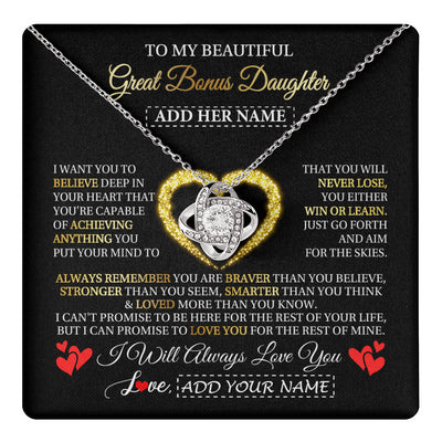 Love Knot Necklace 14K White Gold Finish | 1 | Personalized Beautiful Gift For Bonus Daughter From Step Mom Dad Graduation Necklace Great Stepdaughter Gifts Birthday Christmas Custom Gift Box Message Card | teecentury