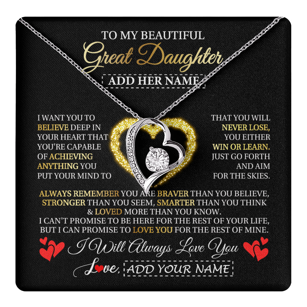 Forever Love Necklace 14K White Gold Finish | 1 | Personalized Beautiful Gift For Daughter From Mom Dad Mother Graduation Necklace Great Daughter Gifts Birthday Christmas Customized Gift Box Message Card | teecentury