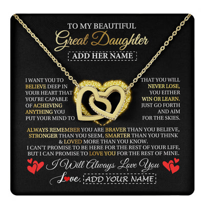 Interlocking Hearts Necklace 18K Yellow Gold Finish | 1 | Personalized Beautiful Gift For Daughter From Mom Dad Mother Graduation Necklace Great Daughter Gifts Birthday Christmas Customized Gift Box Message Card | teecentury