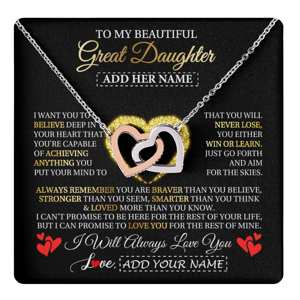 Interlocking Hearts Necklace Stainless Steel & Rose Gold Finish | 1 | Personalized Beautiful Gift For Daughter From Mom Dad Mother Graduation Necklace Great Daughter Gifts Birthday Christmas Customized Gift Box Message Card | teecentury