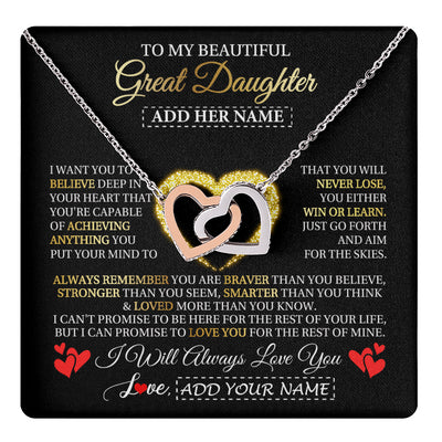 Interlocking Hearts Necklace Stainless Steel & Rose Gold Finish | 1 | Personalized Beautiful Gift For Daughter From Mom Dad Mother Graduation Necklace Great Daughter Gifts Birthday Christmas Customized Gift Box Message Card | teecentury