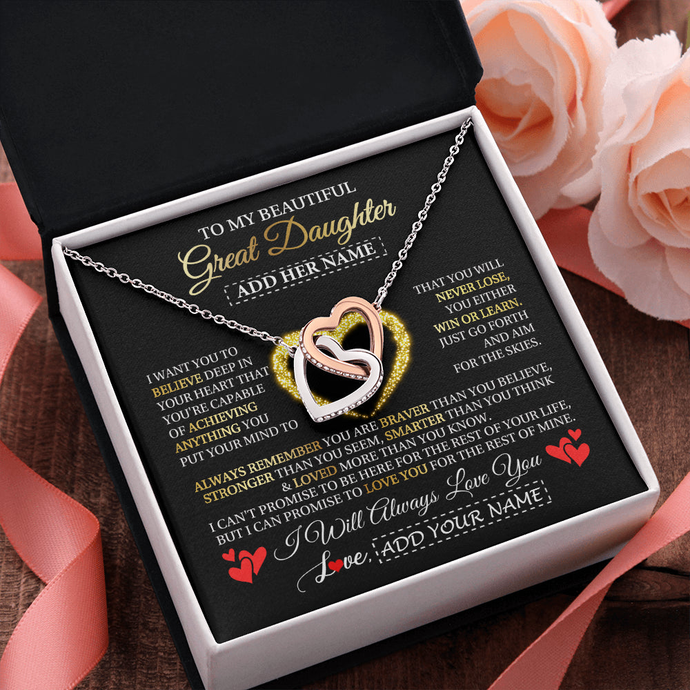 Interlocking Hearts Necklace Stainless Steel & Rose Gold Finish | 2 | Personalized Beautiful Gift For Daughter From Mom Dad Mother Graduation Necklace Great Daughter Gifts Birthday Christmas Customized Gift Box Message Card | teecentury