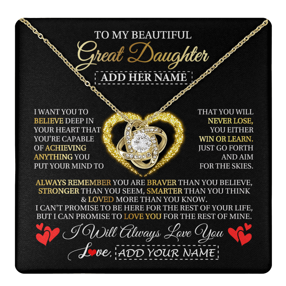 Love Knot Necklace 18K Yellow Gold Finish | 1 | Personalized Beautiful Gift For Daughter From Mom Dad Mother Graduation Necklace Great Daughter Gifts Birthday Christmas Customized Gift Box Message Card | teecentury