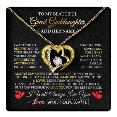 Forever Love Necklace 18K Yellow Gold Finish | 1 | Personalized Beautiful Gift For Goddaughter From Godmother Graduation Necklace Great Goddaughter Gifts Birthday Christmas Customized Gift Box Message Card | teecentury