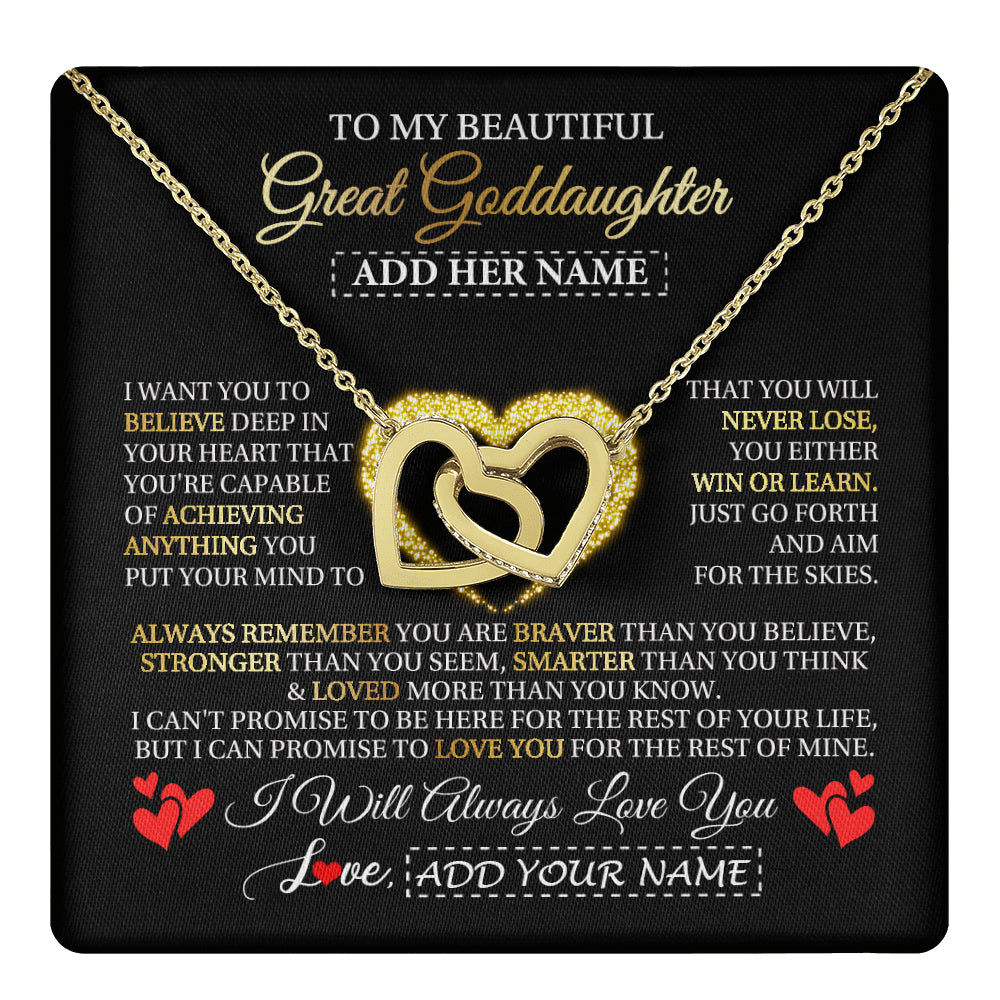 Interlocking Hearts Necklace 18K Yellow Gold Finish | 1 | Personalized Beautiful Gift For Goddaughter From Godmother Graduation Necklace Great Goddaughter Gifts Birthday Christmas Customized Gift Box Message Card | teecentury