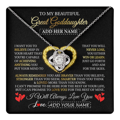 Love Knot Necklace 14K White Gold Finish | 1 | Personalized Beautiful Gift For Goddaughter From Godmother Graduation Necklace Great Goddaughter Gifts Birthday Christmas Customized Gift Box Message Card | teecentury