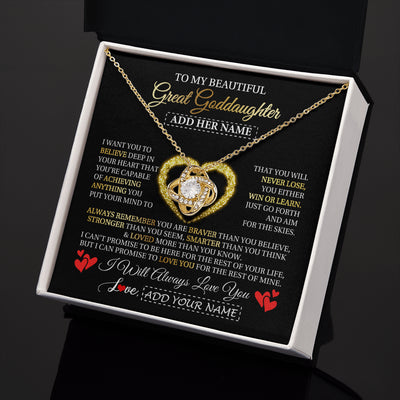 Love Knot Necklace 18K Yellow Gold Finish | 2 | Personalized Beautiful Gift For Goddaughter From Godmother Graduation Necklace Great Goddaughter Gifts Birthday Christmas Customized Gift Box Message Card | teecentury