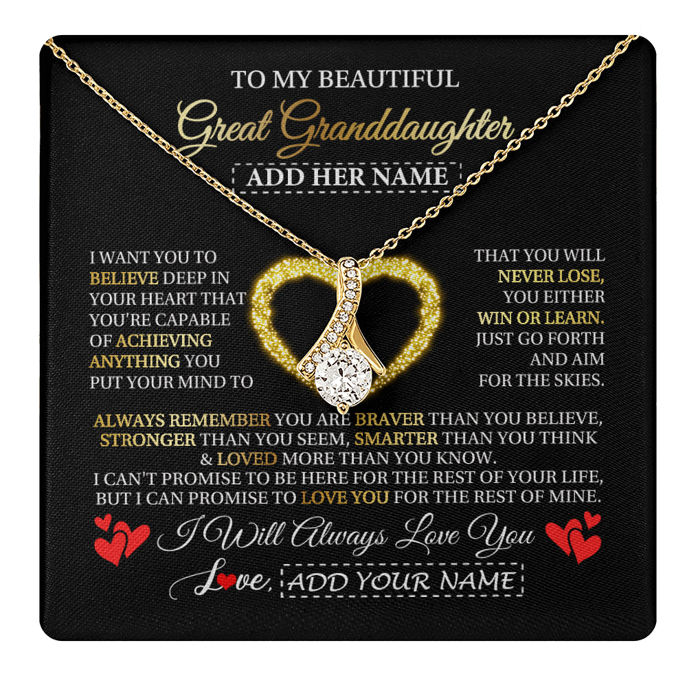 Alluring Beauty Necklace 18K Yellow Gold Finish | 1 | Personalized Beautiful Gift For Granddaughter From Grandma Grandpa Graduation Necklace Great Granddaughter Gifts Birthday Christmas Gift Box Message Card | teecentury