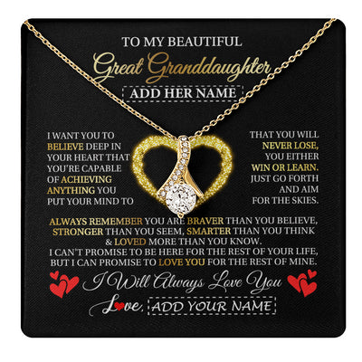 Alluring Beauty Necklace 18K Yellow Gold Finish | 1 | Personalized Beautiful Gift For Granddaughter From Grandma Grandpa Graduation Necklace Great Granddaughter Gifts Birthday Christmas Gift Box Message Card | teecentury