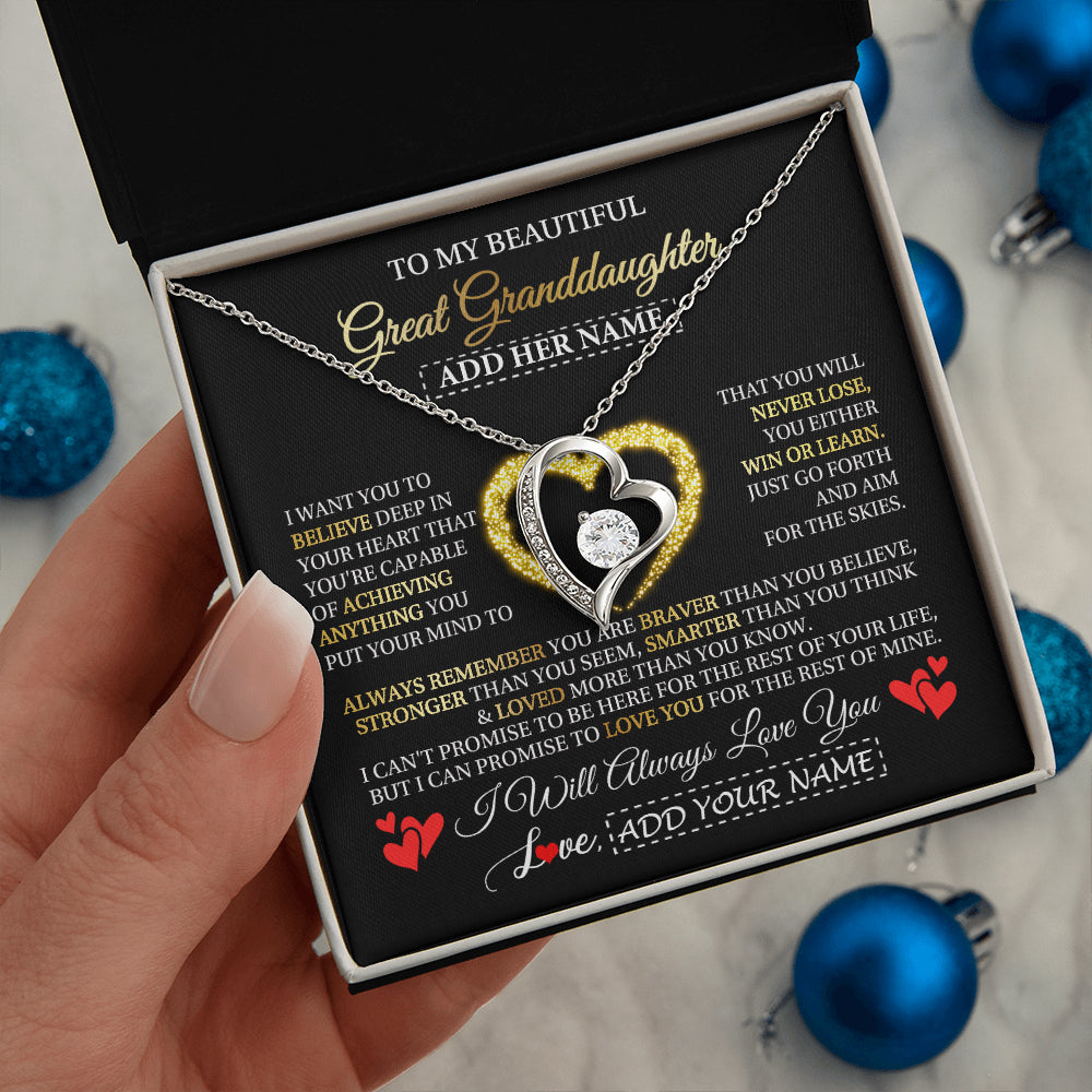 Forever Love Necklace 14K White Gold Finish | 2 | Personalized Beautiful Gift For Granddaughter From Grandma Grandpa Graduation Necklace Great Granddaughter Gifts Birthday Christmas Gift Box Message Card | teecentury