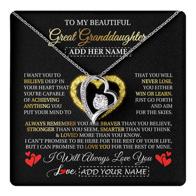 Forever Love Necklace 14K White Gold Finish | 1 | Personalized Beautiful Gift For Granddaughter From Grandma Grandpa Graduation Necklace Great Granddaughter Gifts Birthday Christmas Gift Box Message Card | teecentury