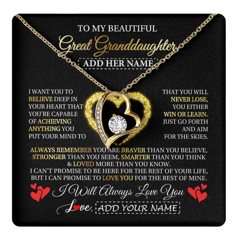 Forever Love Necklace 18K Yellow Gold Finish | 1 | Personalized Beautiful Gift For Granddaughter From Grandma Grandpa Graduation Necklace Great Granddaughter Gifts Birthday Christmas Gift Box Message Card | teecentury