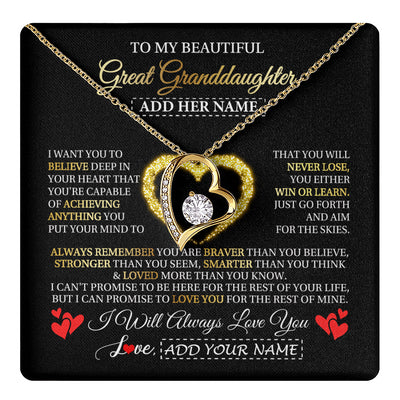 Forever Love Necklace 18K Yellow Gold Finish | 1 | Personalized Beautiful Gift For Granddaughter From Grandma Grandpa Graduation Necklace Great Granddaughter Gifts Birthday Christmas Gift Box Message Card | teecentury