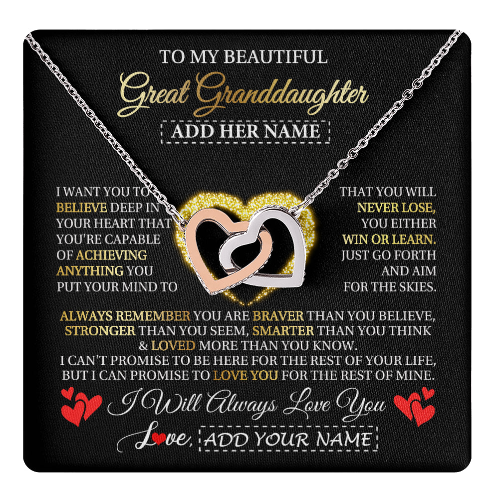 Interlocking Hearts Necklace Stainless Steel & Rose Gold Finish | 1 | Personalized Beautiful Gift For Granddaughter From Grandma Grandpa Graduation Necklace Great Granddaughter Gifts Birthday Christmas Gift Box Message Card | teecentury