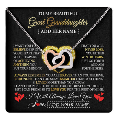 Interlocking Hearts Necklace Stainless Steel & Rose Gold Finish | 1 | Personalized Beautiful Gift For Granddaughter From Grandma Grandpa Graduation Necklace Great Granddaughter Gifts Birthday Christmas Gift Box Message Card | teecentury