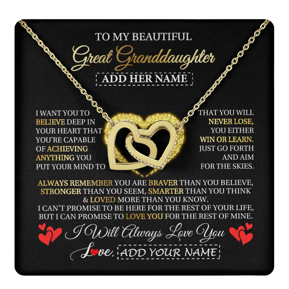 Interlocking Hearts Necklace 18K Yellow Gold Finish | 1 | Personalized Beautiful Gift For Granddaughter From Grandma Grandpa Graduation Necklace Great Granddaughter Gifts Birthday Christmas Gift Box Message Card | teecentury