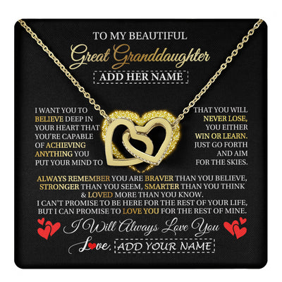 Interlocking Hearts Necklace 18K Yellow Gold Finish | 1 | Personalized Beautiful Gift For Granddaughter From Grandma Grandpa Graduation Necklace Great Granddaughter Gifts Birthday Christmas Gift Box Message Card | teecentury