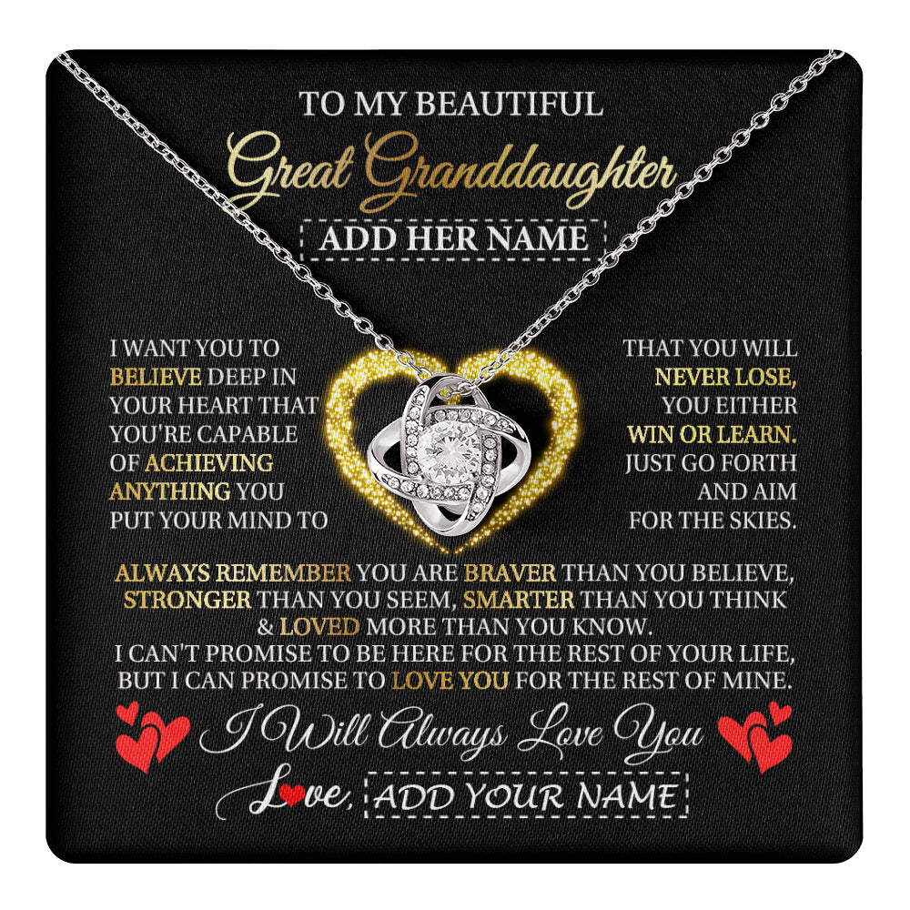 Love Knot Necklace 14K White Gold Finish | 1 | Personalized Beautiful Gift For Granddaughter From Grandma Grandpa Graduation Necklace Great Granddaughter Gifts Birthday Christmas Gift Box Message Card | teecentury