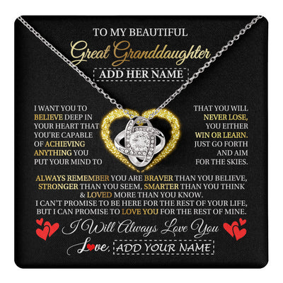 Love Knot Necklace 14K White Gold Finish | 1 | Personalized Beautiful Gift For Granddaughter From Grandma Grandpa Graduation Necklace Great Granddaughter Gifts Birthday Christmas Gift Box Message Card | teecentury