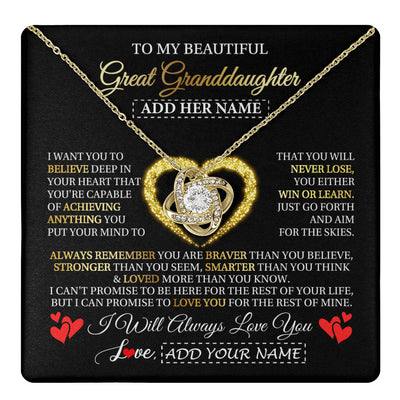 Love Knot Necklace 18K Yellow Gold Finish | 1 | Personalized Beautiful Gift For Granddaughter From Grandma Grandpa Graduation Necklace Great Granddaughter Gifts Birthday Christmas Gift Box Message Card | teecentury