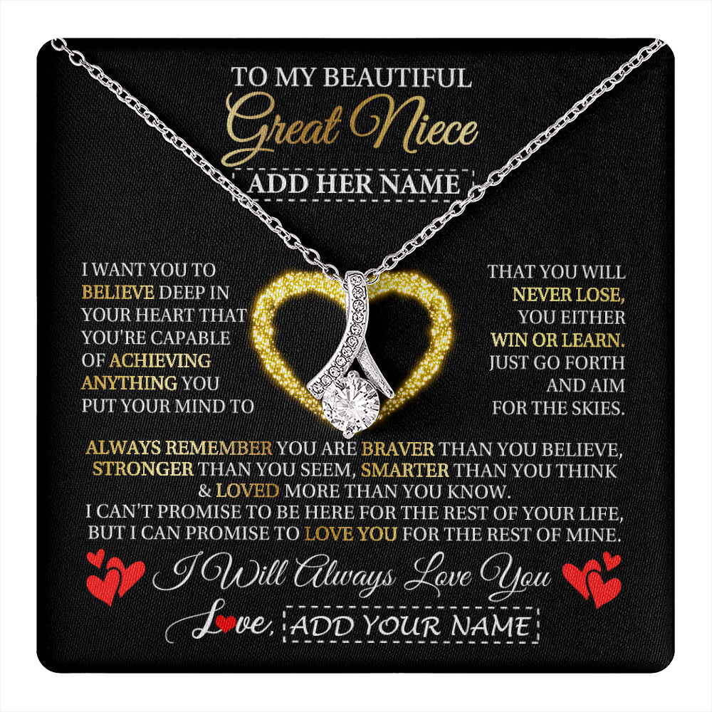 Alluring Beauty Necklace 14K White Gold Finish | 1 | Personalized Beautiful Gift For Niece From Aunt Uncle Auntie Graduation Necklace Great Niece Gifts Birthday Christmas Customized Gift Box Message Card | teecentury