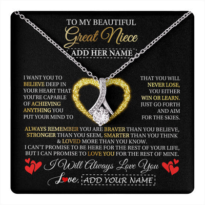 Alluring Beauty Necklace 14K White Gold Finish | 1 | Personalized Beautiful Gift For Niece From Aunt Uncle Auntie Graduation Necklace Great Niece Gifts Birthday Christmas Customized Gift Box Message Card | teecentury