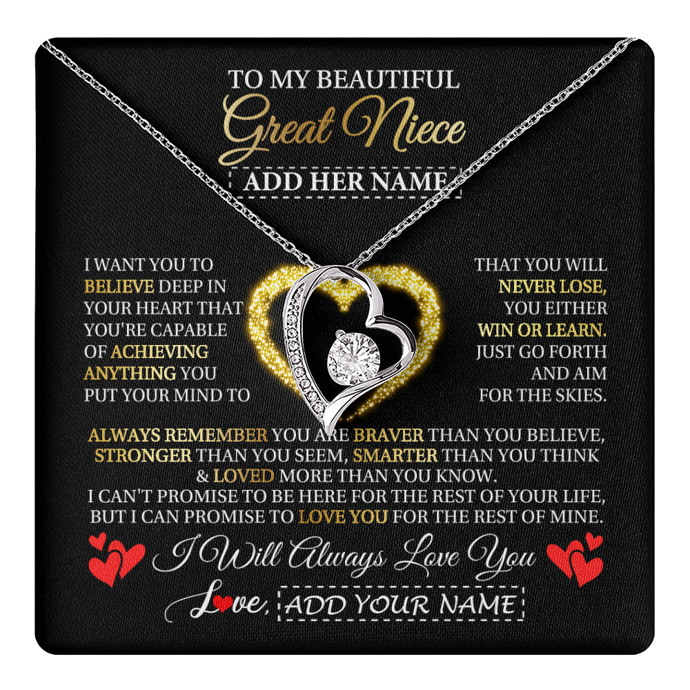 Forever Love Necklace 14K White Gold Finish | 1 | Personalized Beautiful Gift For Niece From Aunt Uncle Auntie Graduation Necklace Great Niece Gifts Birthday Christmas Customized Gift Box Message Card | teecentury