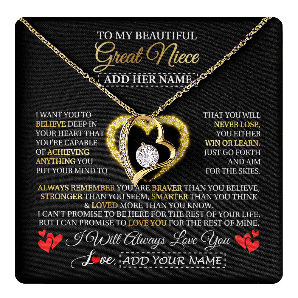 Forever Love Necklace 18K Yellow Gold Finish | 1 | Personalized Beautiful Gift For Niece From Aunt Uncle Auntie Graduation Necklace Great Niece Gifts Birthday Christmas Customized Gift Box Message Card | teecentury