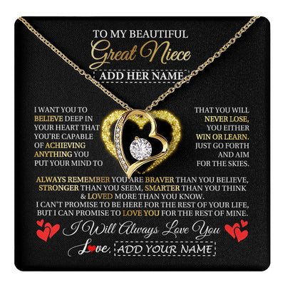 Forever Love Necklace 18K Yellow Gold Finish | 1 | Personalized Beautiful Gift For Niece From Aunt Uncle Auntie Graduation Necklace Great Niece Gifts Birthday Christmas Customized Gift Box Message Card | teecentury