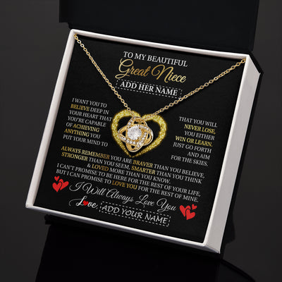 Love Knot Necklace 18K Yellow Gold Finish | 2 | Personalized Beautiful Gift For Niece From Aunt Uncle Auntie Graduation Necklace Great Niece Gifts Birthday Christmas Customized Gift Box Message Card | teecentury