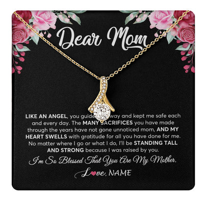 Alluring Beauty Necklace 18K Yellow Gold Finish | 1 | Personalized Dear Mom Necklace From Daughter Son Like An Angel Mom Mothers Day Women Birthday Thanksgiving Christmas Jewelry Customized Gift Box Message Card | teecentury