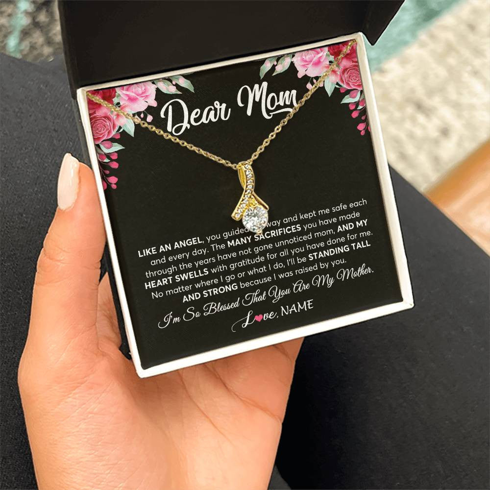 Alluring Beauty Necklace 18K Yellow Gold Finish | 2 | Personalized Dear Mom Necklace From Daughter Son Like An Angel Mom Mothers Day Women Birthday Thanksgiving Christmas Jewelry Customized Gift Box Message Card | teecentury