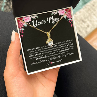 Alluring Beauty Necklace 18K Yellow Gold Finish | 2 | Personalized Dear Mom Necklace From Daughter Son Like An Angel Mom Mothers Day Women Birthday Thanksgiving Christmas Jewelry Customized Gift Box Message Card | teecentury