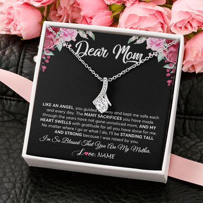 Alluring Beauty Necklace | Personalized Dear Mom Necklace From Daughter Son Like An Angel Mom Mothers Day Women Birthday Thanksgiving Christmas Jewelry Customized Gift Box Message Card | teecentury