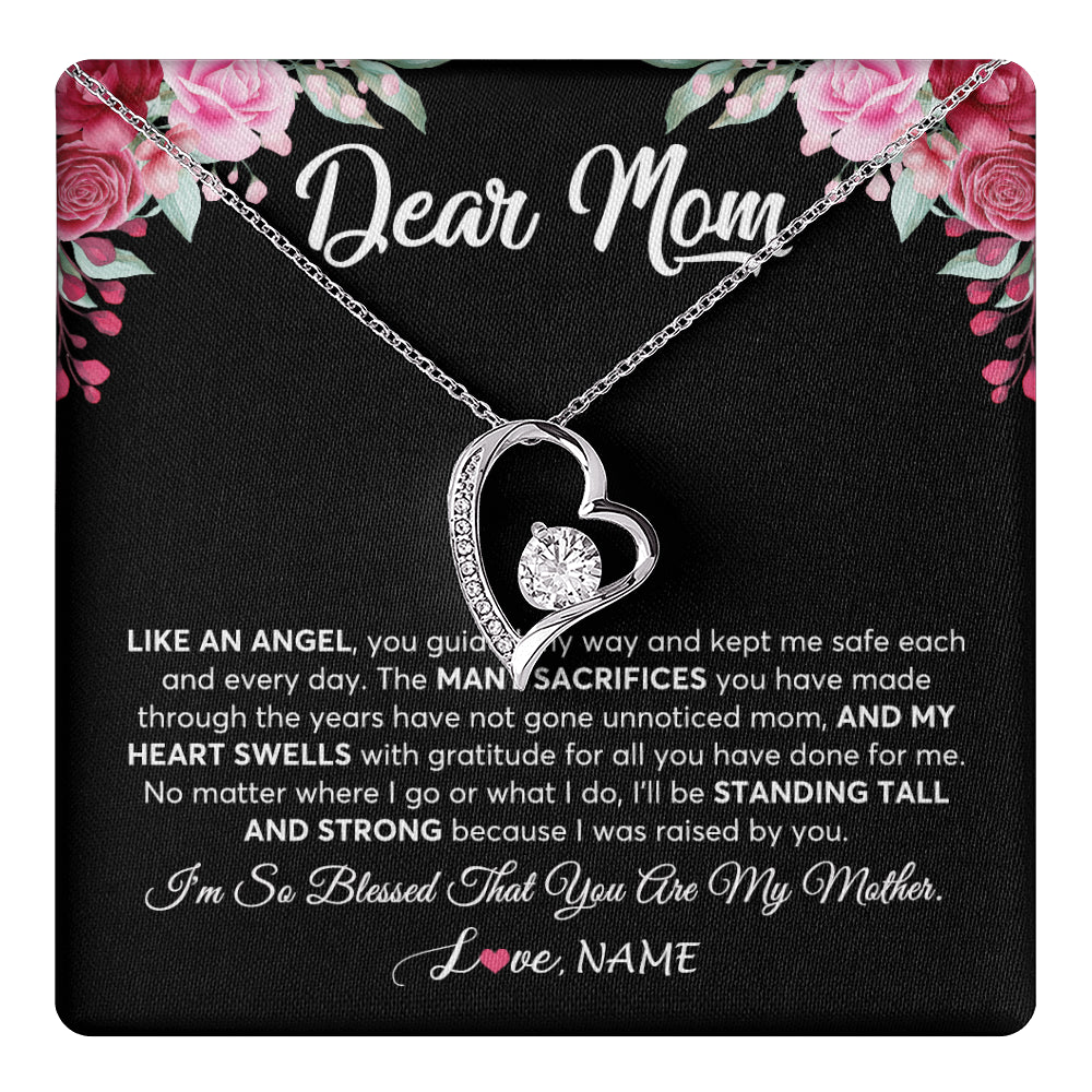 Forever Love Necklace 14K White Gold Finish | 1 | Personalized Dear Mom Necklace From Daughter Son Like An Angel Mom Mothers Day Women Birthday Thanksgiving Christmas Jewelry Customized Gift Box Message Card | teecentury