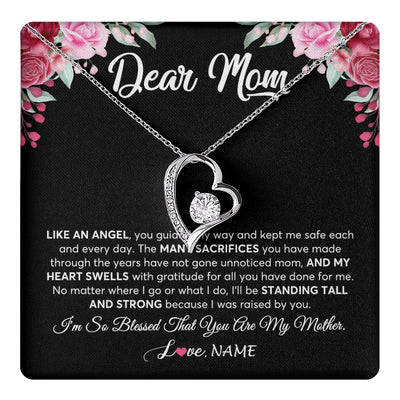 Forever Love Necklace 14K White Gold Finish | 1 | Personalized Dear Mom Necklace From Daughter Son Like An Angel Mom Mothers Day Women Birthday Thanksgiving Christmas Jewelry Customized Gift Box Message Card | teecentury