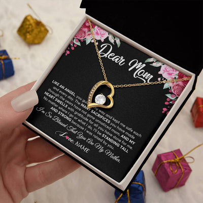 Forever Love Necklace 18K Yellow Gold Finish | 2 | Personalized Dear Mom Necklace From Daughter Son Like An Angel Mom Mothers Day Women Birthday Thanksgiving Christmas Jewelry Customized Gift Box Message Card | teecentury