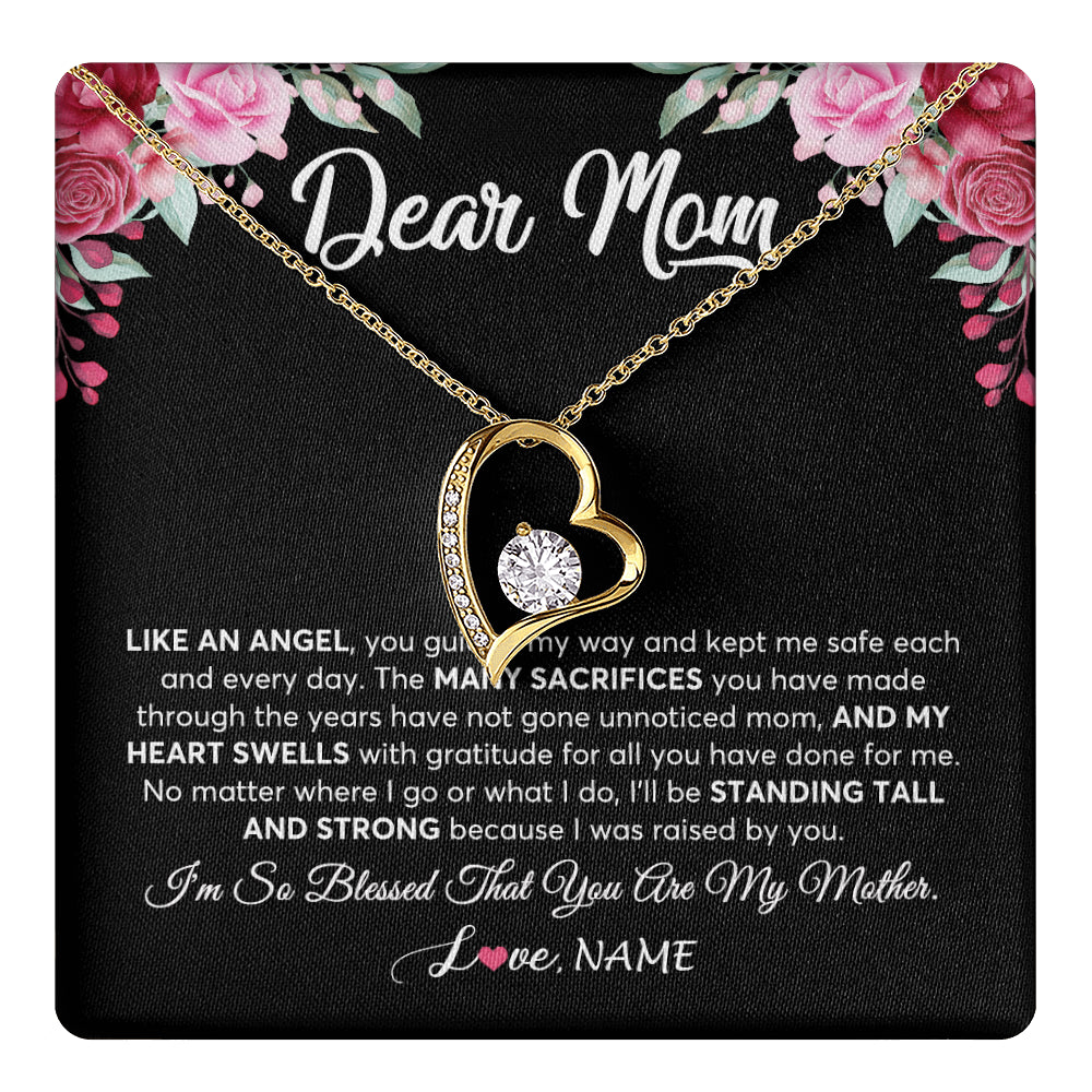 Forever Love Necklace 18K Yellow Gold Finish | 1 | Personalized Dear Mom Necklace From Daughter Son Like An Angel Mom Mothers Day Women Birthday Thanksgiving Christmas Jewelry Customized Gift Box Message Card | teecentury