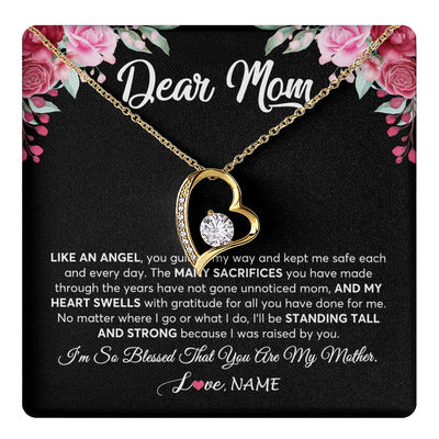 Forever Love Necklace 18K Yellow Gold Finish | 1 | Personalized Dear Mom Necklace From Daughter Son Like An Angel Mom Mothers Day Women Birthday Thanksgiving Christmas Jewelry Customized Gift Box Message Card | teecentury
