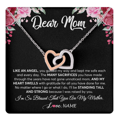 Interlocking Hearts Necklace Stainless Steel & Rose Gold Finish | 1 | Personalized Dear Mom Necklace From Daughter Son Like An Angel Mom Mothers Day Women Birthday Thanksgiving Christmas Jewelry Customized Gift Box Message Card | teecentury