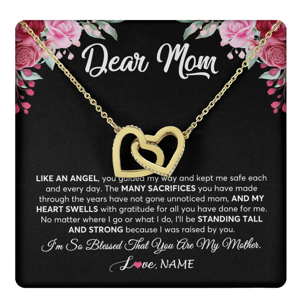 Interlocking Hearts Necklace 18K Yellow Gold Finish | 1 | Personalized Dear Mom Necklace From Daughter Son Like An Angel Mom Mothers Day Women Birthday Thanksgiving Christmas Jewelry Customized Gift Box Message Card | teecentury