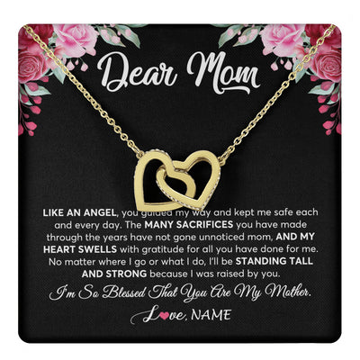 Interlocking Hearts Necklace 18K Yellow Gold Finish | 1 | Personalized Dear Mom Necklace From Daughter Son Like An Angel Mom Mothers Day Women Birthday Thanksgiving Christmas Jewelry Customized Gift Box Message Card | teecentury