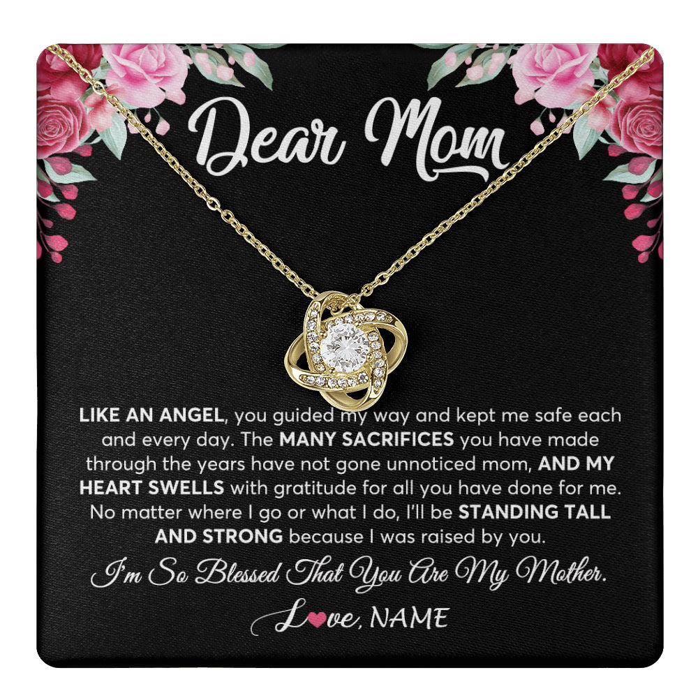 Love Knot Necklace 18K Yellow Gold Finish | 1 | Personalized Dear Mom Necklace From Daughter Son Like An Angel Mom Mothers Day Women Birthday Thanksgiving Christmas Jewelry Customized Gift Box Message Card | teecentury