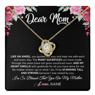 Love Knot Necklace 18K Yellow Gold Finish | 1 | Personalized Dear Mom Necklace From Daughter Son Like An Angel Mom Mothers Day Women Birthday Thanksgiving Christmas Jewelry Customized Gift Box Message Card | teecentury