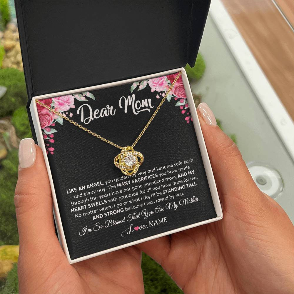 Love Knot Necklace 18K Yellow Gold Finish | 2 | Personalized Dear Mom Necklace From Daughter Son Like An Angel Mom Mothers Day Women Birthday Thanksgiving Christmas Jewelry Customized Gift Box Message Card | teecentury