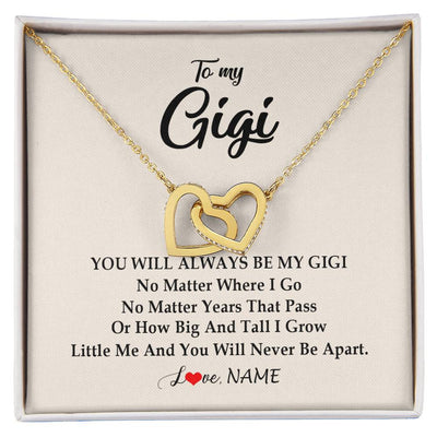 Interlocking Hearts Necklace 18K Yellow Gold Finish | Personalized Gigi Necklace From Grandkids Granddaughter Grandson You Will Always Be My Gigi Birthday Mothers Day Christmas Customized Gift Box Message Card | teecentury