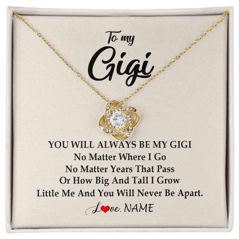 Love Knot Necklace 18K Yellow Gold Finish | Personalized Gigi Necklace From Grandkids Granddaughter Grandson You Will Always Be My Gigi Birthday Mothers Day Christmas Customized Gift Box Message Card | teecentury