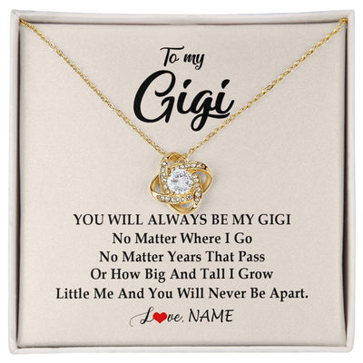 Love Knot Necklace 18K Yellow Gold Finish | Personalized Gigi Necklace From Grandkids Granddaughter Grandson You Will Always Be My Gigi Birthday Mothers Day Christmas Customized Gift Box Message Card | teecentury