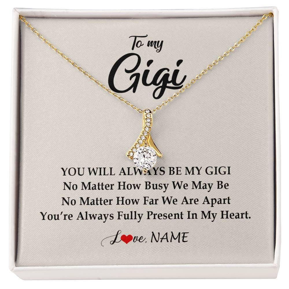 Alluring Beauty Necklace 18K Yellow Gold Finish | Personalized Gigi Necklace From Grandkids Granddaughter Grandson You're Always In My Heart Gigi Birthday Mothers Day Christmas Customized Gift Box Message Card | teecentury